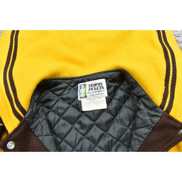 Trophy Jackets Brown/Yellow Cotton Varsity Jacket S Vintage Avaires Vintage 60's - Picture 9 of 10